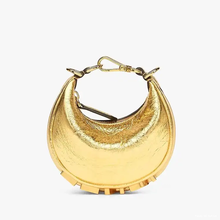 Cheap HOT Calf Hobo Leather Fendi Fendigraphy Nano In Gold Bag 0612